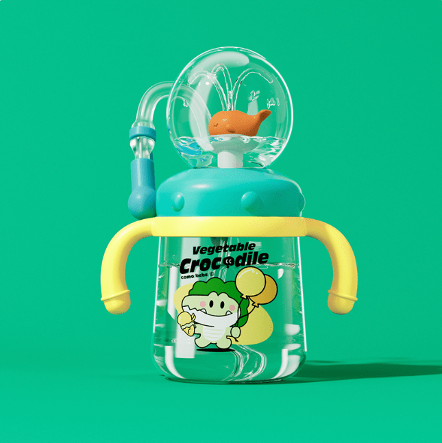 Children's Whale Cartoon Diving Fountain Water Bottle - Tritan Leakproof Sippy Cup (Various Sizes & Colors) - ShopLaredo