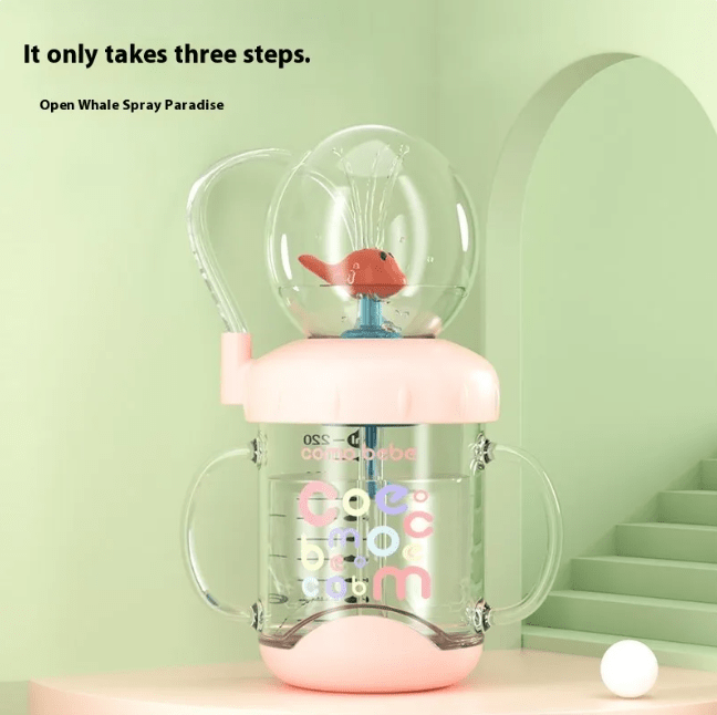 Children's Whale Cartoon Diving Fountain Water Bottle - Tritan Leakproof Sippy Cup (Various Sizes & Colors) - ShopLaredo