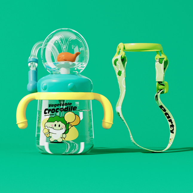 Children's Whale Cartoon Diving Fountain Water Bottle - Tritan Leakproof Sippy Cup (Various Sizes & Colors) - ShopLaredo