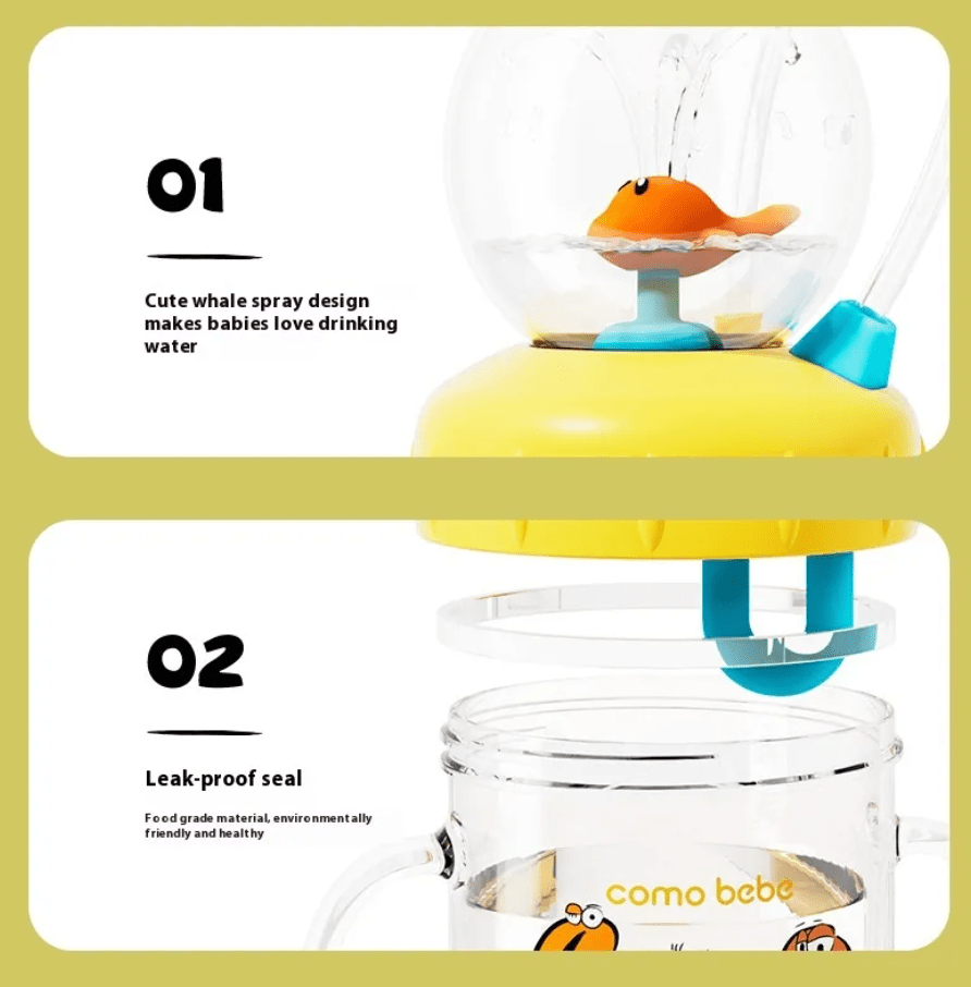 Children's Whale Cartoon Diving Fountain Water Bottle - Tritan Leakproof Sippy Cup (Various Sizes & Colors) - ShopLaredo