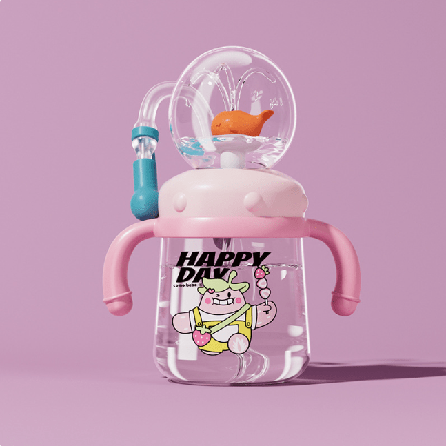 Children's Whale Cartoon Diving Fountain Water Bottle - Tritan Leakproof Sippy Cup (Various Sizes & Colors) - ShopLaredo