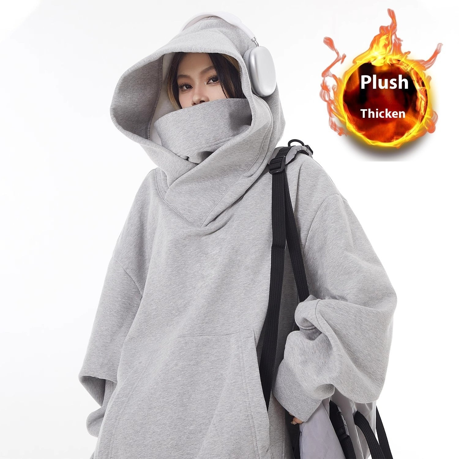 Loose High Collar Fleece Lined Hoodie - ShopLaredo