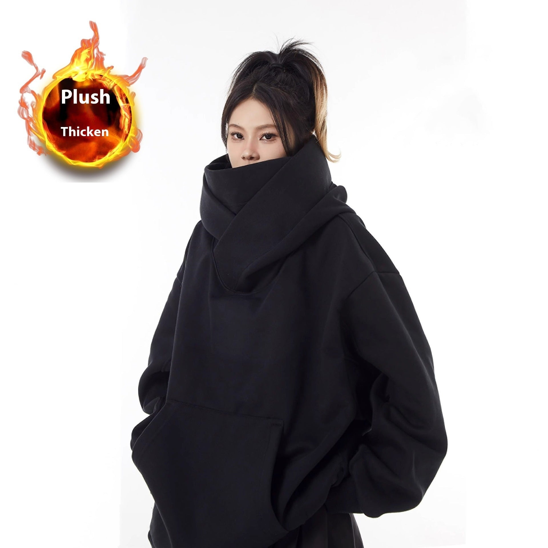 Loose High Collar Fleece Lined Hoodie - ShopLaredo