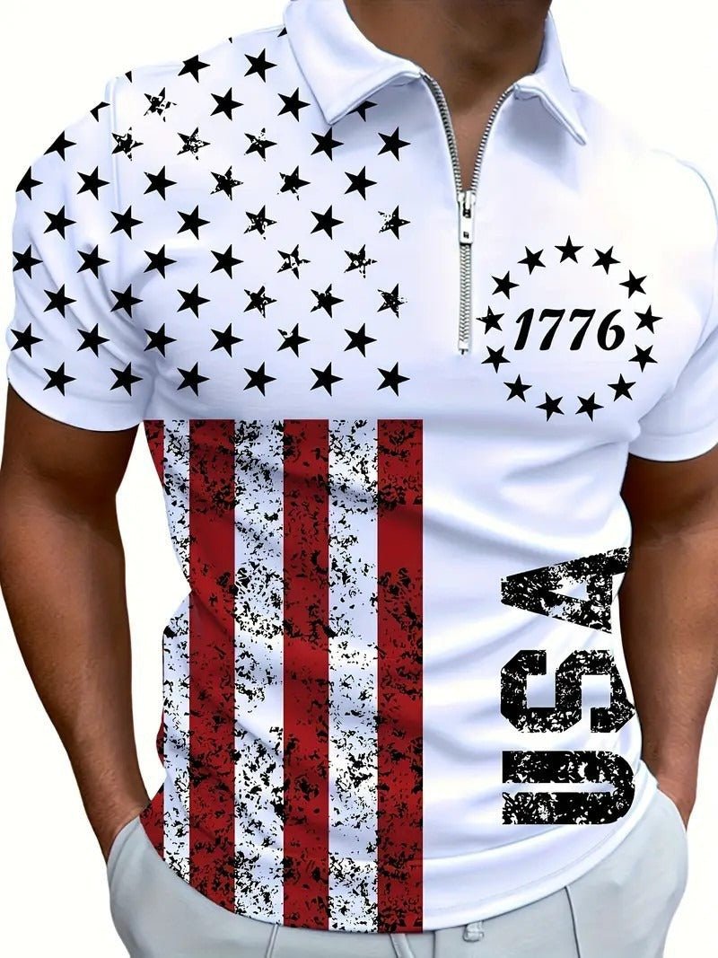 Men's 3D Digital Print Zip - Up Polo Shirt - ShopLaredo