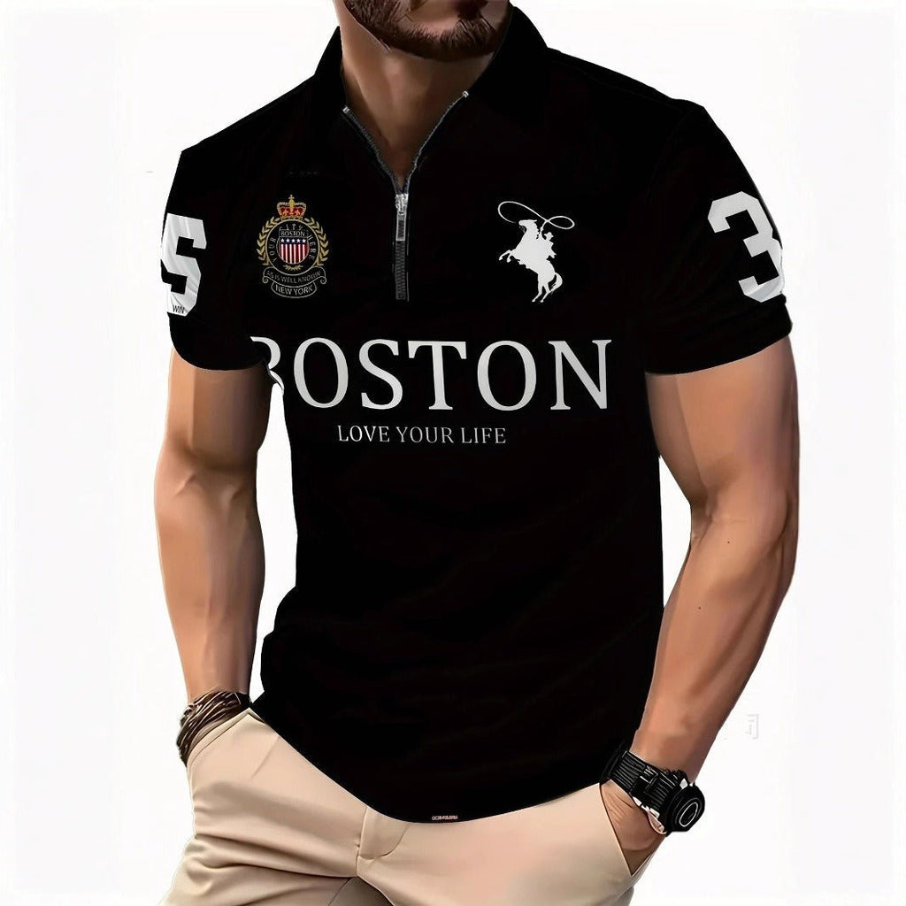 Men's 3D Digital Print Zip - Up Polo Shirt - ShopLaredo