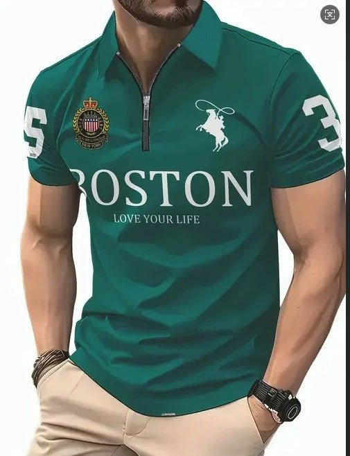 Men's 3D Digital Print Zip - Up Polo Shirt - ShopLaredo