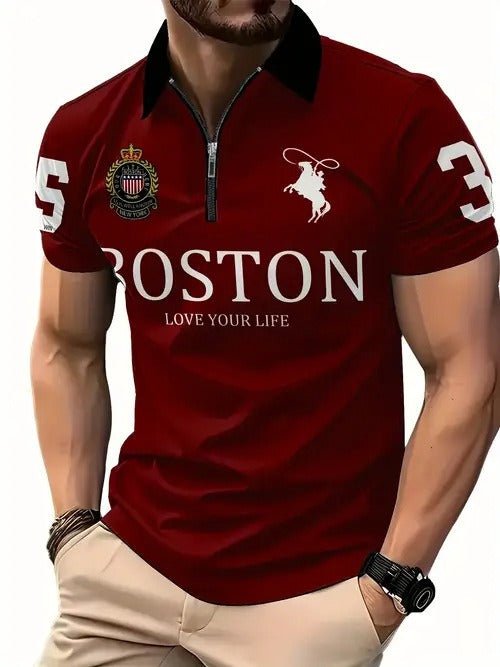 Men's 3D Digital Print Zip - Up Polo Shirt - ShopLaredo
