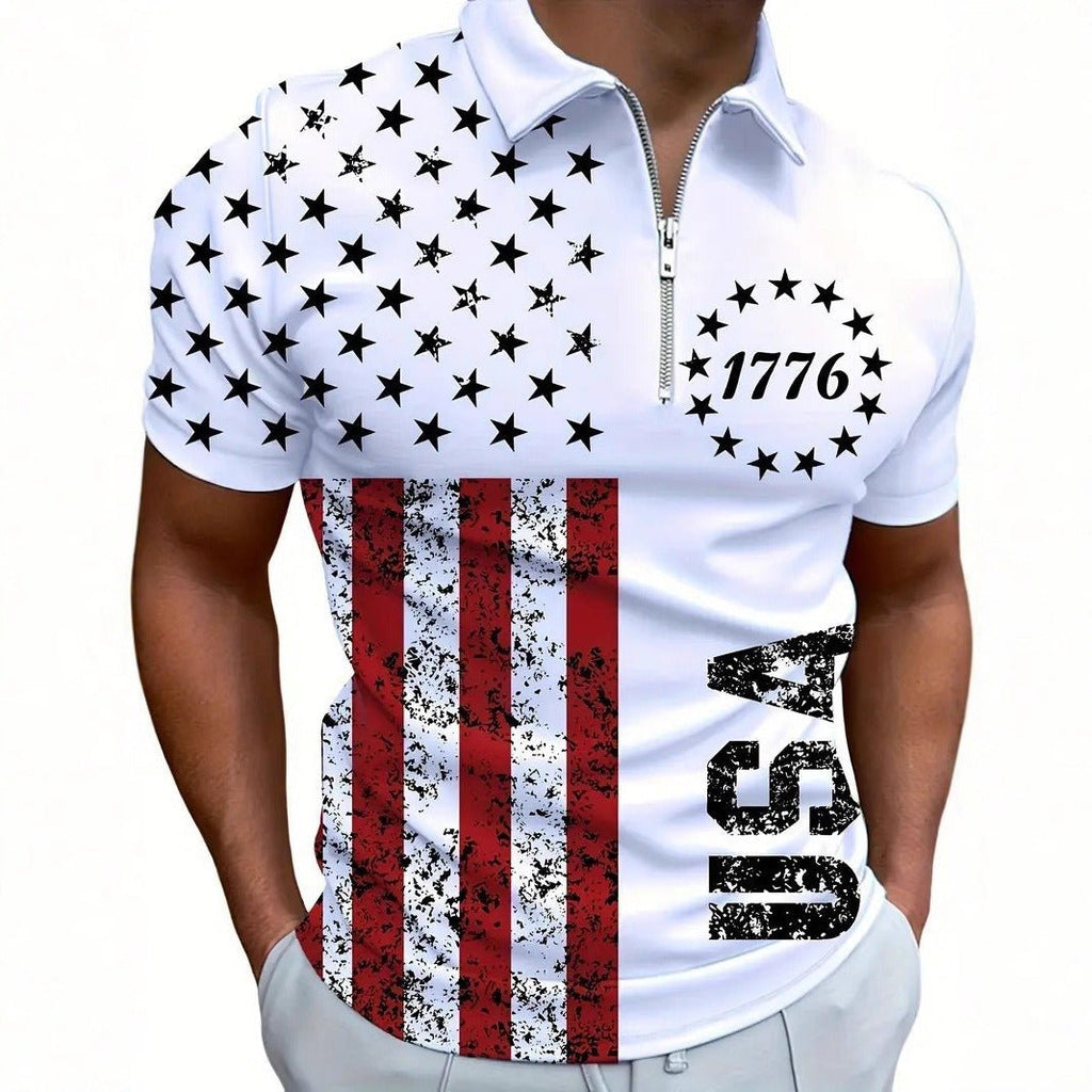 Men's 3D Digital Print Zip - Up Polo Shirt - ShopLaredo