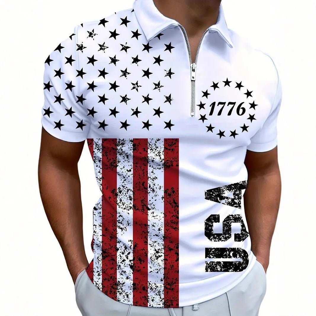 Men's 3D Digital Print Zip - Up Polo Shirt - ShopLaredo