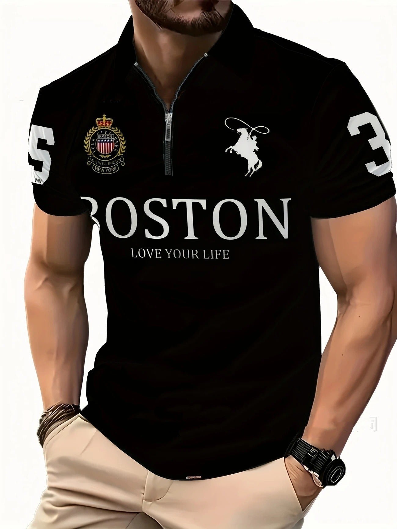 Men's 3D Digital Print Zip - Up Polo Shirt - ShopLaredo